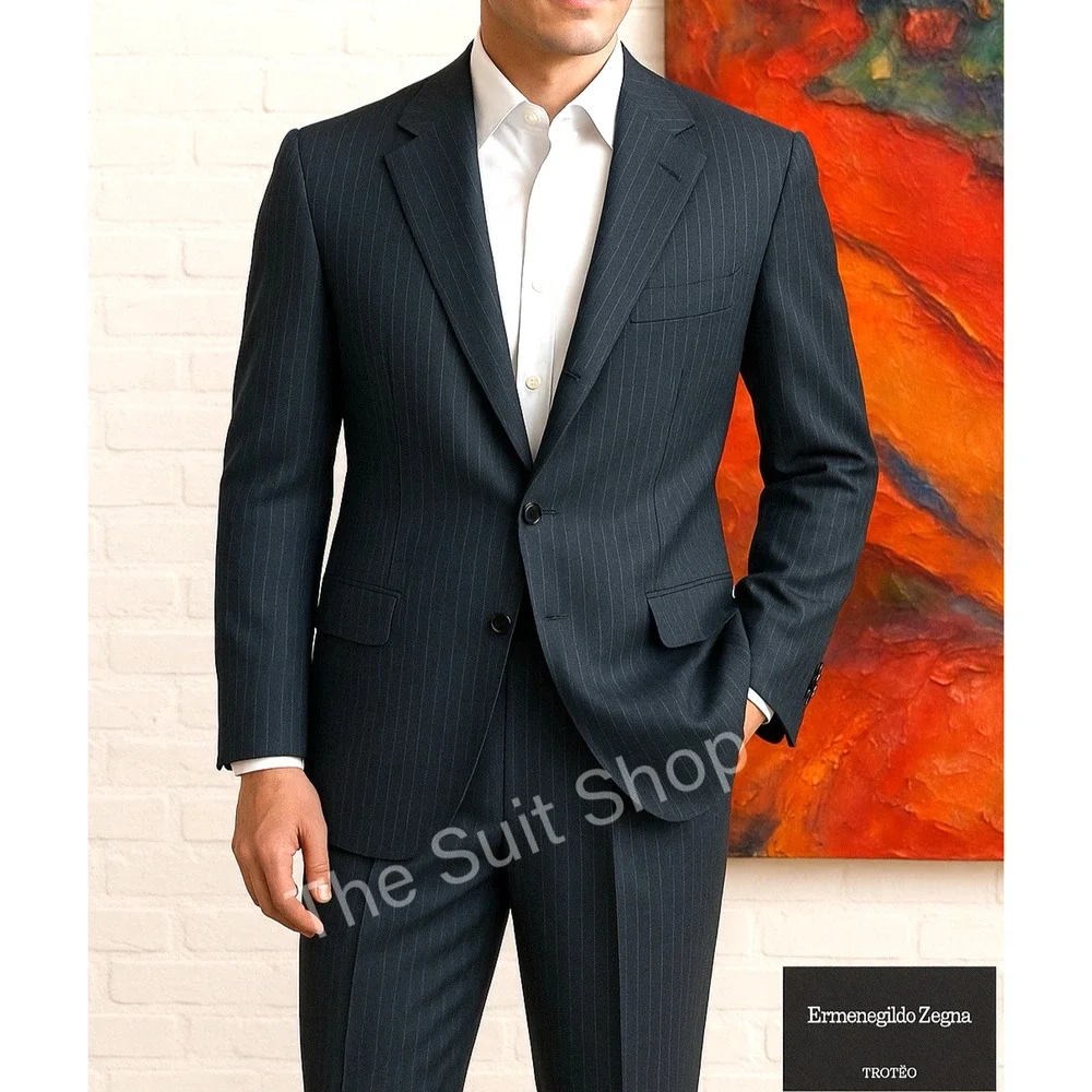 Ermenegilzo Zegna Trofeo 46R 36x29 ROMA Gray Stripe Flannel Suit 3/2 Roll